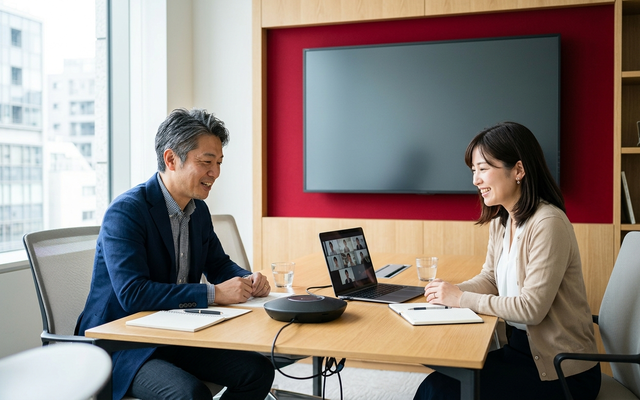 会議室でWeb会議をする社員