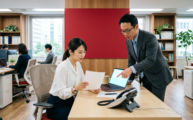 フリーダイヤルの請求書を確認する中小企業の担当者