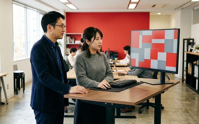 共有されたカレンダーで空き時間を確認する上司と部下