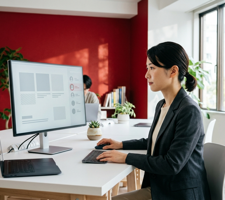 Googleスプレッドシートの閲覧履歴を確認する日本人女性