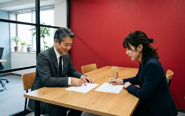 年末年始のセキュリティ対策を社内で確認し合う管理職と担当者